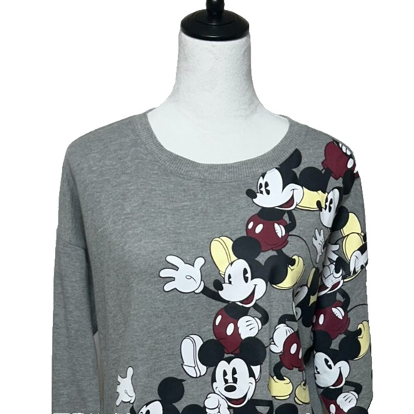 Disney Tops - Disney Mickey Mouse Sweatshirt Womens Medium Gray Front All Over Print Crew Neck